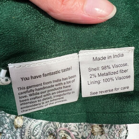 Rococo Sand Mini Shirt Dress Sheer Metallic Paisley Button Up Collar Green Small - Picture 11 of 13